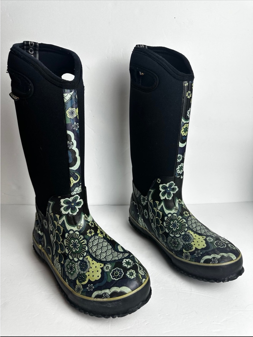 Bogs Women’s Floral Tall Rain Boots - Black & Green